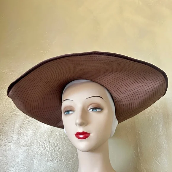 SENSATIONAL DESIGNER 1950s\' EGGPLANT COLOR VELOUR + TOPSTITCHED WIDE BRIM HAT SENSATIONAL DESIGNER 1950s main image 3